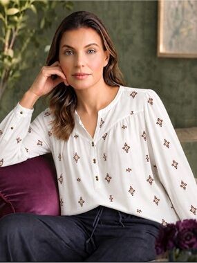 WOMEN BOUTIQUE AZTEC TRIBAL PEASANT TOP 1X/2X POET SLEEVES RAYON ELEGANT $65 NEW